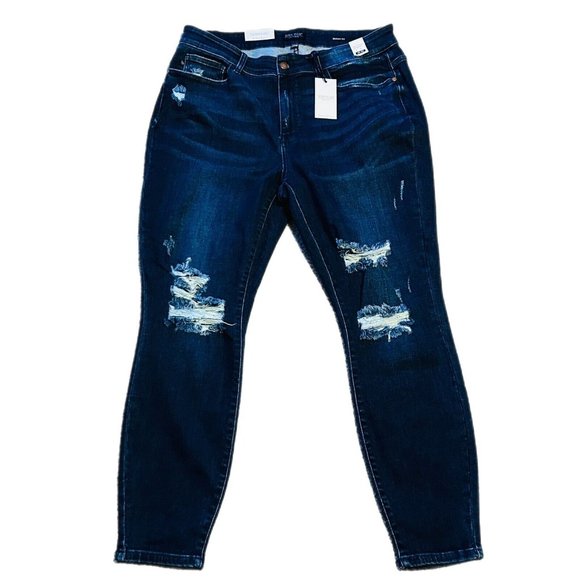 Judy Blue Jean Pants Womens Plus Size 20W, 22W Distressed Skinny Mid Rise Dark - Picture 1 of 14